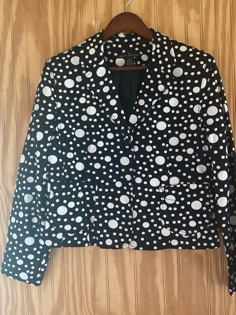 Larry Levine Black Blazer with White Polka Dots